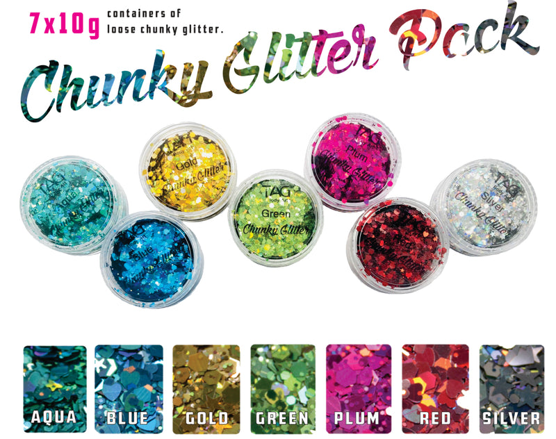 CHUNKY GLITTER PACK - 7 X 10G - Loose Glitter