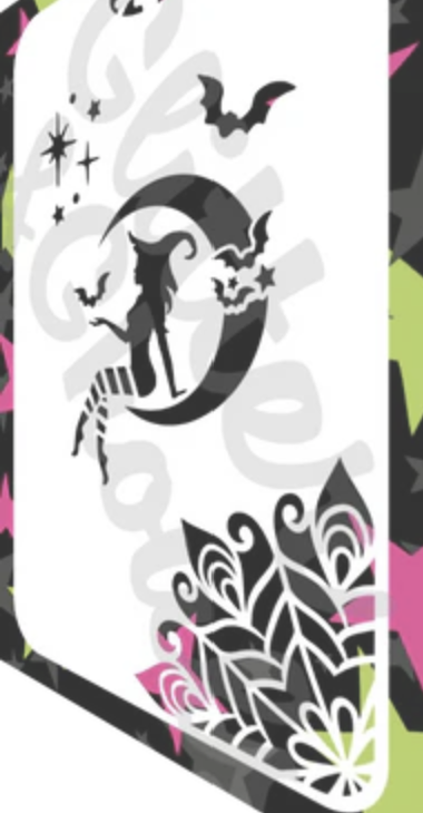 Witch and Moon Arm Stencil Halloween Glitter and Ghouls